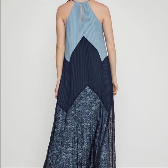 BCBGMAXAZRIA Boho Sleeveless Pleated Halter Maxi Dress Navy Blue XXS - Picture 6 of 9